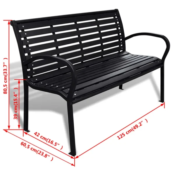 , Patio Bench 49.2&#8243; Steel and WPC Black