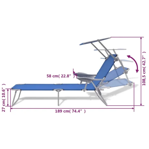, Sun Lounger with Canopy Steel Blue