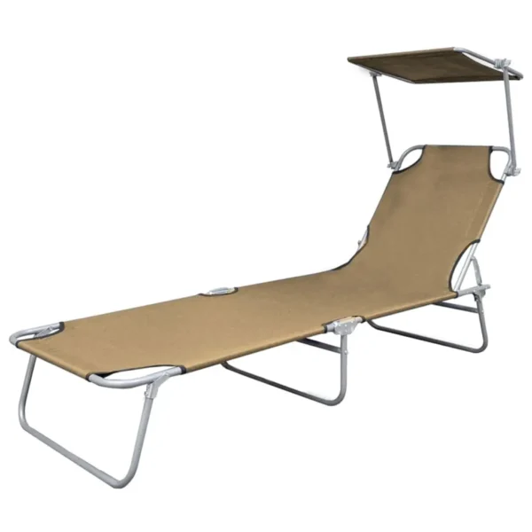 , Folding Sun Lounger with Canopy Steel Taupe