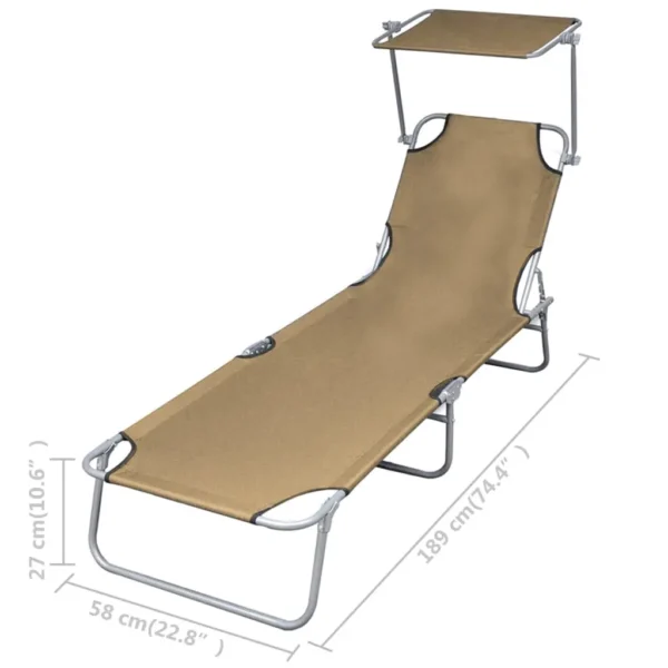 , Folding Sun Lounger with Canopy Steel Taupe