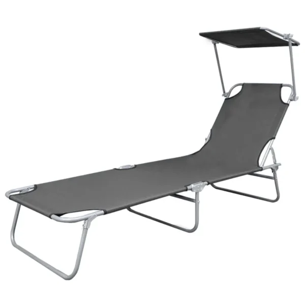 , Folding Sun Lounger with Canopy Steel Gray