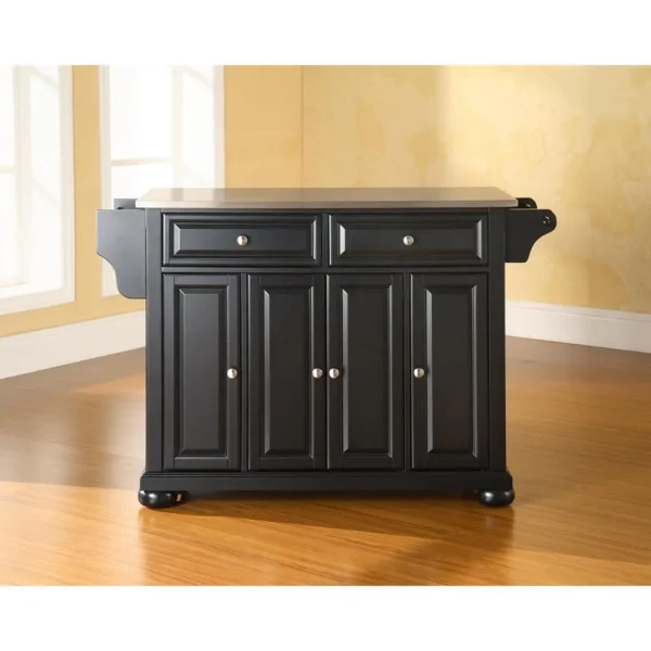 , Alexandria Stainless Steel Top Full Size Kitchen Island/Cart Black/Stainless Steel