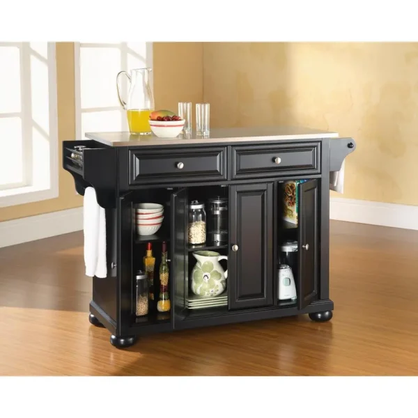 , Alexandria Stainless Steel Top Full Size Kitchen Island/Cart Black/Stainless Steel