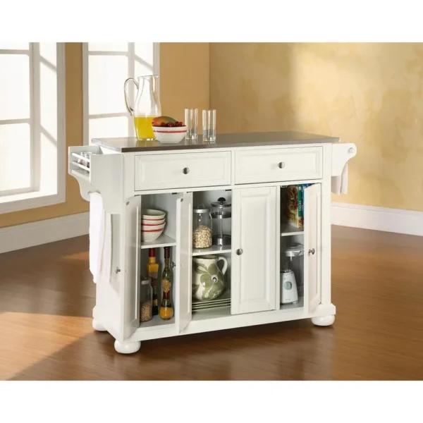 , Alexandria Stainless Steel Top Full Size Kitchen Island/Cart White/Stainless Steel