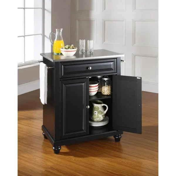 , Cambridge Stainless Steel Top Portable Kitchen Island/Cart Black/Stainless Steel