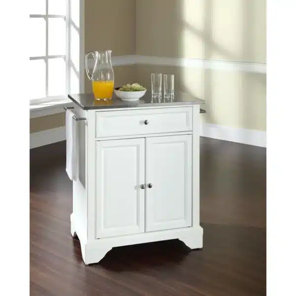 , Lafayette Stainless Steel Top Portable Kitchen Island/Cart White/Stainless Steel