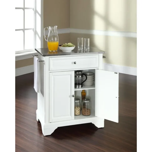 , Lafayette Stainless Steel Top Portable Kitchen Island/Cart White/Stainless Steel