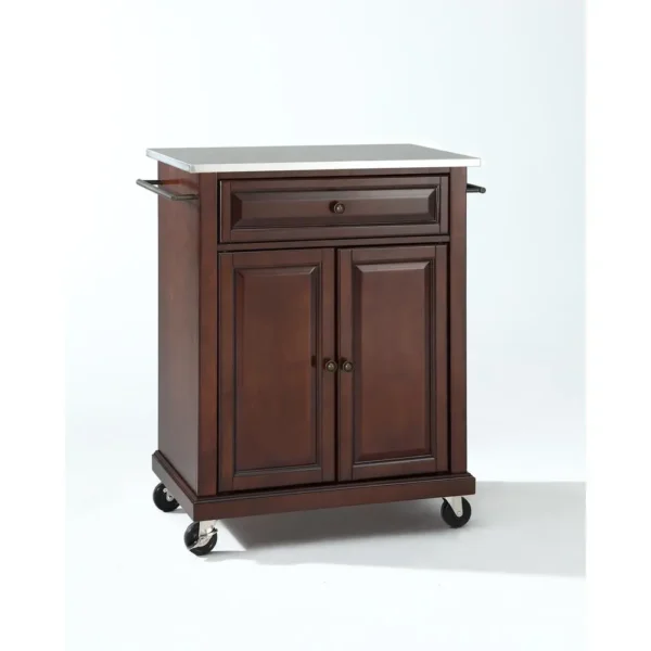 , Compact Stainless Steel Top Kitchen Cart Mahogany/Stainless Steel