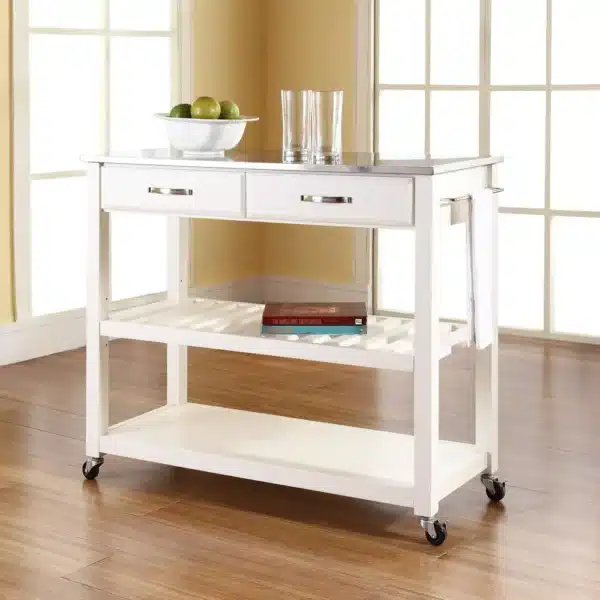 , Stainless Steel Top Kitchen Prep Cart White/Stainless Steel