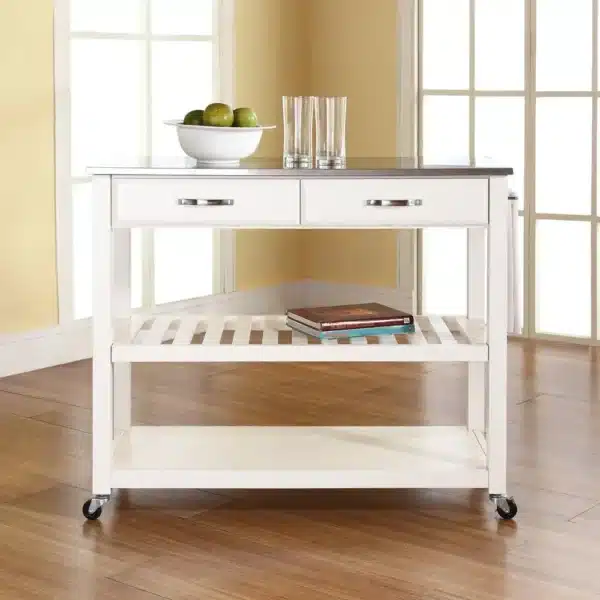 , Stainless Steel Top Kitchen Prep Cart White/Stainless Steel