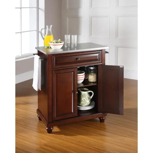 , Cambridge Stainless Steel Top Portable Kitchen Island/Cart Mahogany/Stainless Steel