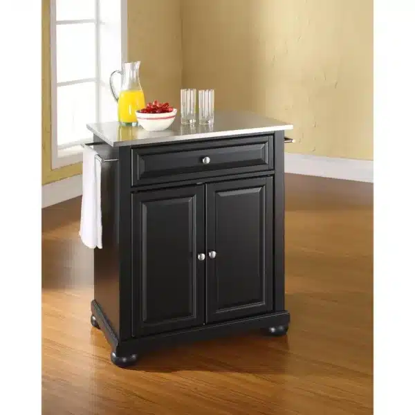, Alexandria Stainless Steel Top Portable Kitchen Island/Cart Black/Stainless Steel