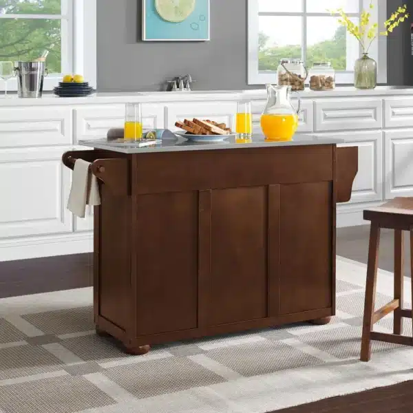 , Eleanor Stainless Steel Top Kitchen Island Mahogany/Stainless Steel