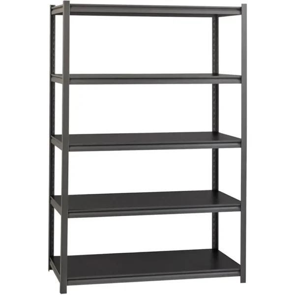 , Lorell Iron Horse 3200 lb Capacity Riveted Shelving &#8211; 5 Shelf(ves) &#8211; 72&#8243; Height x 48&#8243; Width x 18&#8243; Depth &#8211; 30% Recycled &#8211; Black &#8211; Steel, Laminate &#8211; 1 Each