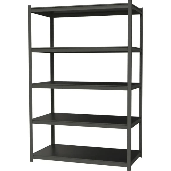 , Lorell Iron Horse 3200 lb Capacity Riveted Shelving &#8211; 5 Shelf(ves) &#8211; 72&#8243; Height x 48&#8243; Width x 18&#8243; Depth &#8211; 30% Recycled &#8211; Black &#8211; Steel, Laminate &#8211; 1 Each