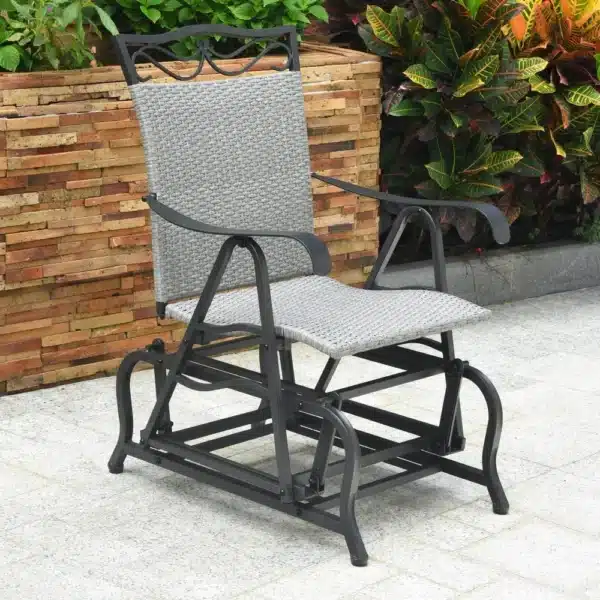 , Resin Wicker/ Steel Glider Chair, Grey