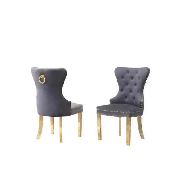 , Velvet Tufted Side Chair Set of 2, Stainless Steel Gold Legs, Dark grey