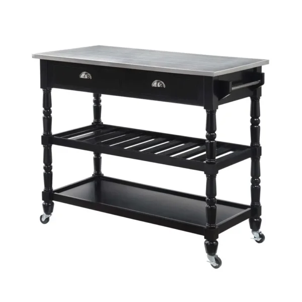 , French Country 3 Tier Stainless Steel Kitchen Cart with Drawers