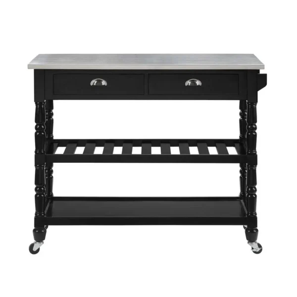 , French Country 3 Tier Stainless Steel Kitchen Cart with Drawers