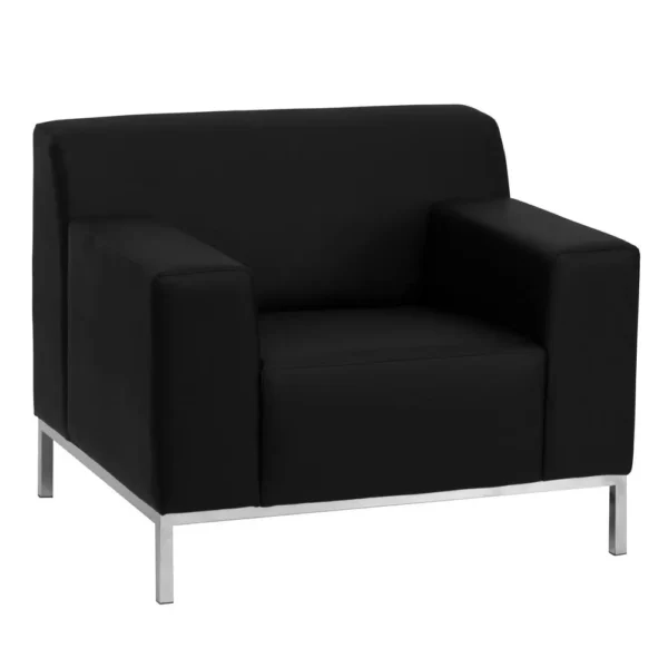 , Definity Contemporary Black LeatherSoft Chair with Stainless Steel Frame