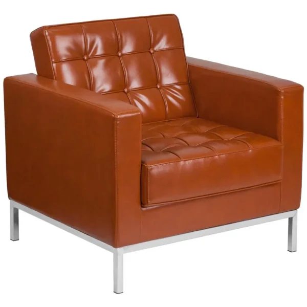 , Lacey Contemporary Cognac LeatherSoft Chair with Stainless Steel Frame
