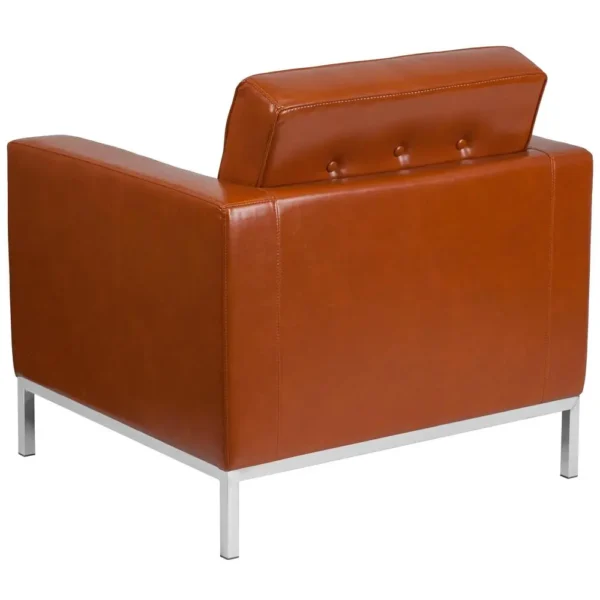 , Lacey Contemporary Cognac LeatherSoft Chair with Stainless Steel Frame