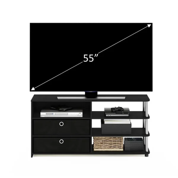 , Furinno JAYA Simple Design TV Stand for up to 55-Inch with Bins, Americano, Stainless Steel Tubes