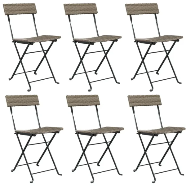 Folding Bistro Chairs, Folding Bistro Chairs: Gray Poly Rattan and Steel