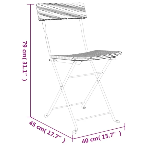 Folding Bistro Chairs, Folding Bistro Chairs: Gray Poly Rattan and Steel
