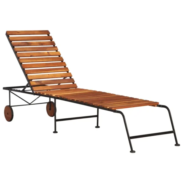 , Sun Lounger with Steel Legs Solid Wood Acacia
