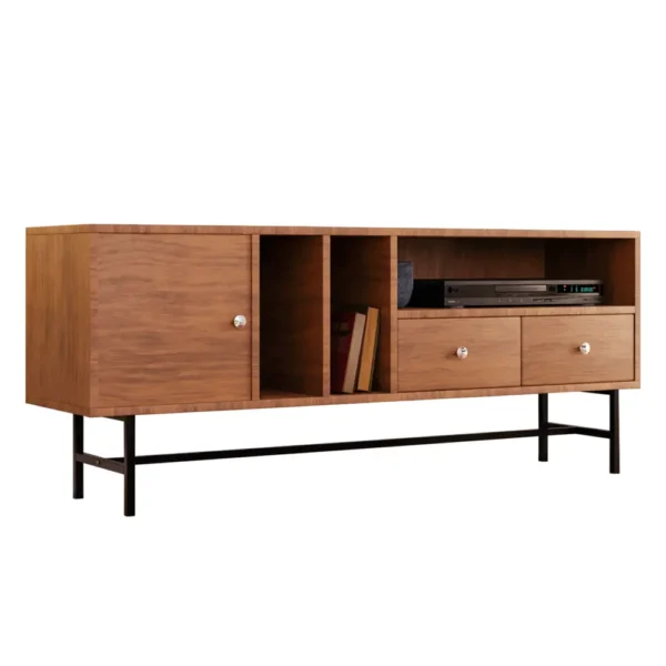 , Rectangular TV Stand with Enclosed Storage and Powder Coated Iron Legs