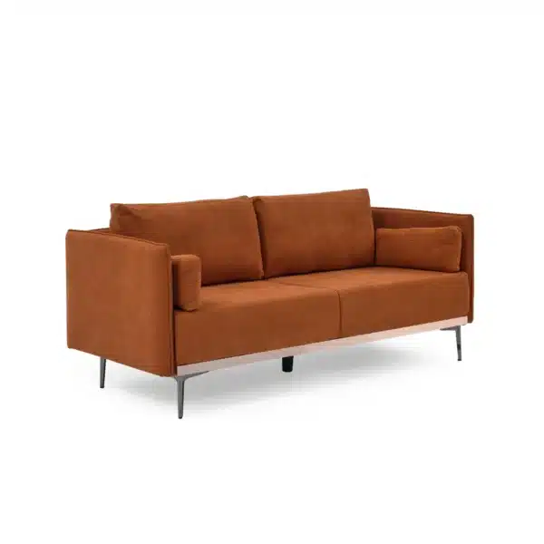 , Modern Sofa 3-Seat Couch with Stainless Steel Trim and Metal Legs for Living Room, Orange
