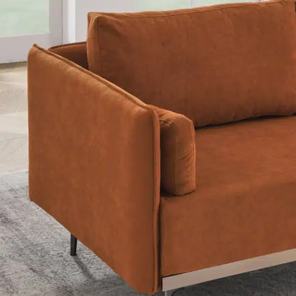 , Modern Sofa 3-Seat Couch with Stainless Steel Trim and Metal Legs for Living Room, Orange