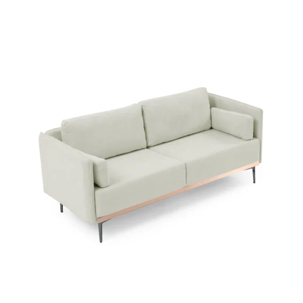 , Modern Sofa 3-Seat Couch with Stainless Steel Trim and Metal Legs for Living Room, Linen Beige
