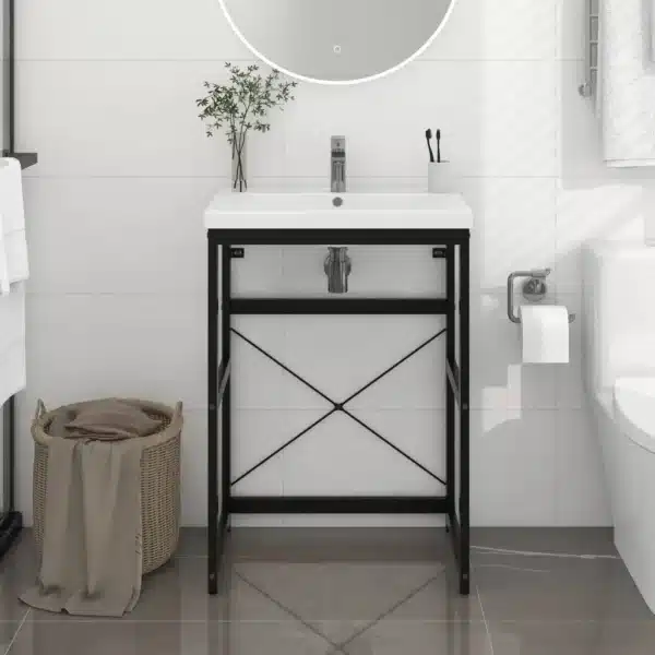 , Bathroom Washbasin Frame Black 23.2&#8243;x15&#8243;x32.7&#8243; Iron