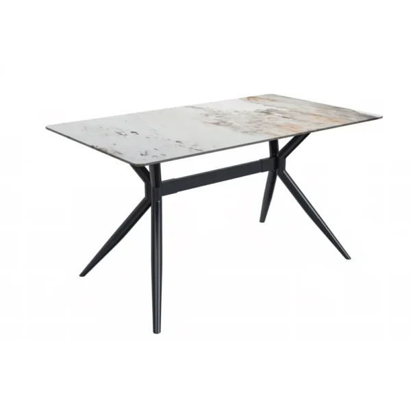 , Black Stainless Steel Dining Table 55 With White Grey Sintered Stone Top