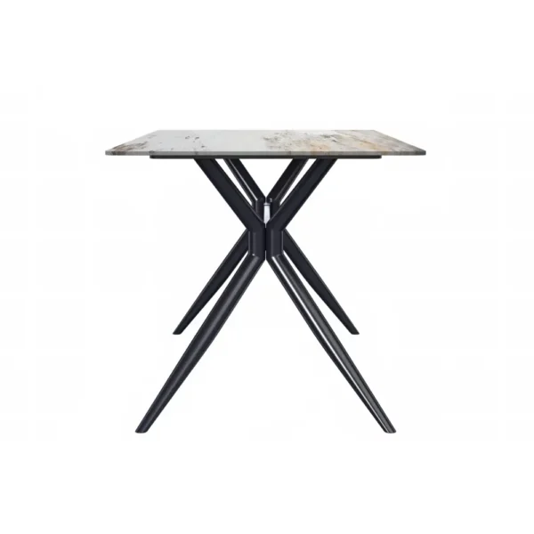 , Black Stainless Steel Dining Table 55 With White Grey Sintered Stone Top