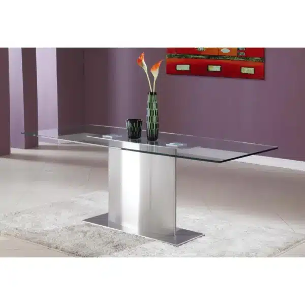, Clear Glass D.Table With Stainless Steel Base