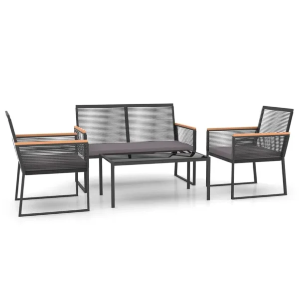 , 4 Piece Patio Lounge Set with Cushions Black Steel