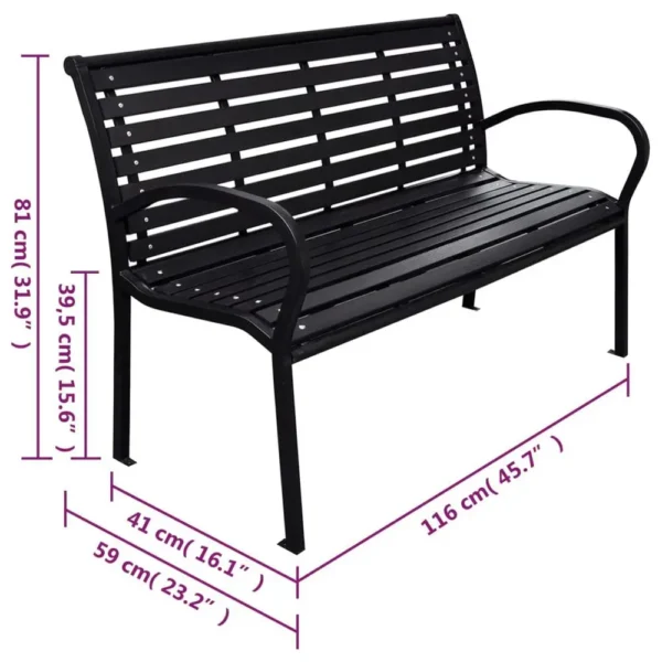 , Patio Bench Black 45.7&#8243; Steel and WPC