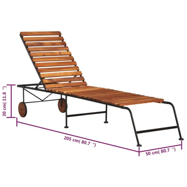 , Sun Lounger with Steel Legs Solid Wood Acacia