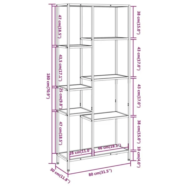Book Shelf, Book Shelf 31.5″x11.8″x70.9″ Steel and Engineered Wood