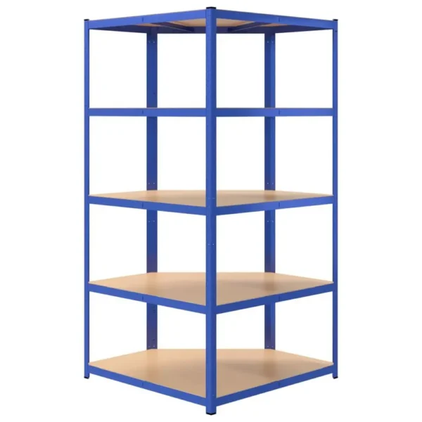 , 5-Layer Corner Shelf Blue Steel&amp;Engineered Wood