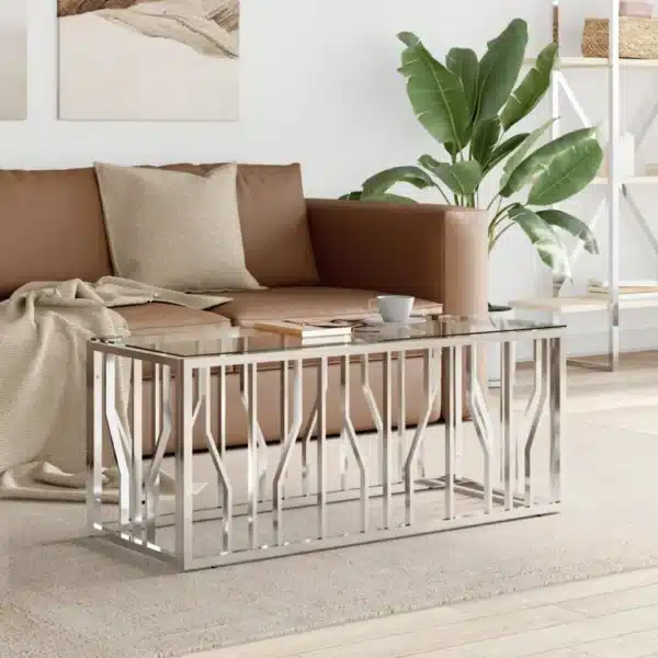 , Coffee Table 43.3&#8243;x17.7&#8243;x17.7&#8243; Stainless Steel and Glass