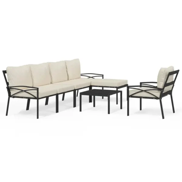 , 7 Piece Patio Lounge Set with Sand Cushions Steel