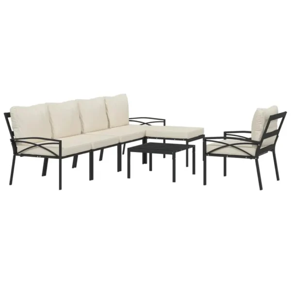 , 7 Piece Patio Lounge Set with Sand Cushions Steel