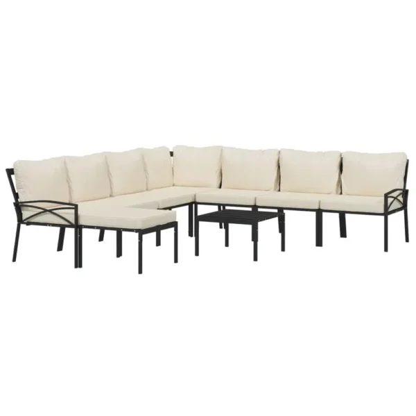 , 9 Piece Patio Lounge Set with Sand Cushions Steel