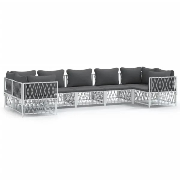 , 7 Piece Patio Lounge Set with Cushions White Steel