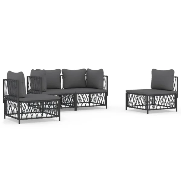 , 4 Piece Patio Lounge Set with Cushions Anthracite Steel