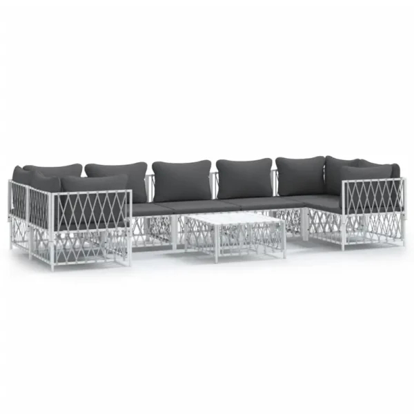 , 8 Piece Patio Lounge Set with Cushions White Steel